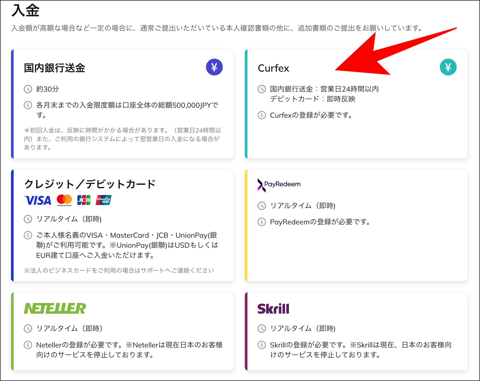AXIORYのcurfex入金の利用マニュアル