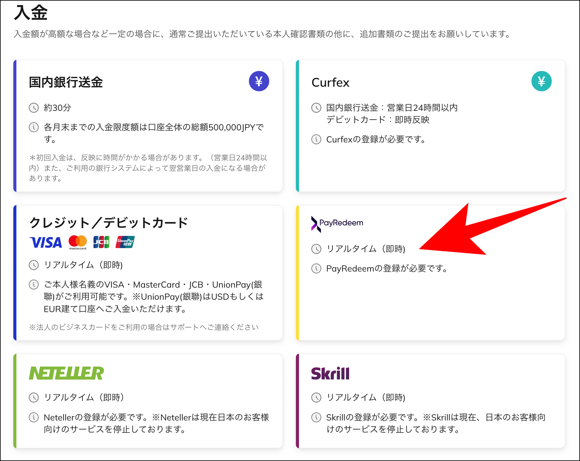 AXIORYのPayredeem入金の利用マニュアル