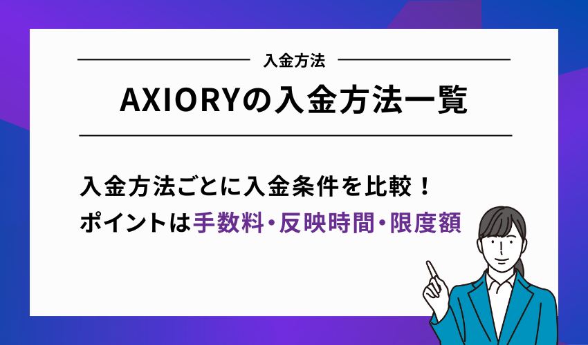 AXIORYの入金方法一覧【手数料・反映時間・限度額】