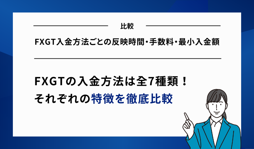 【比較】FXGT入金方法ごとの反映時間・手数料・最小入金額