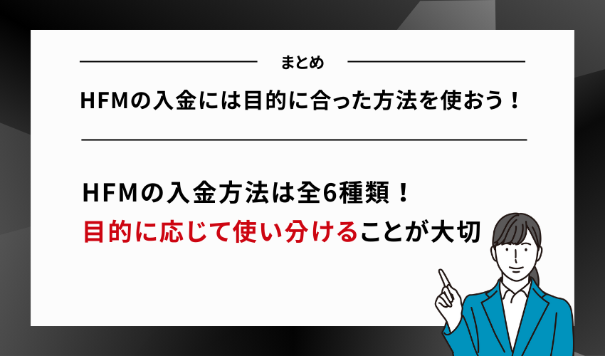【まとめ】HFMの入金には目的に合った方法を使おう！