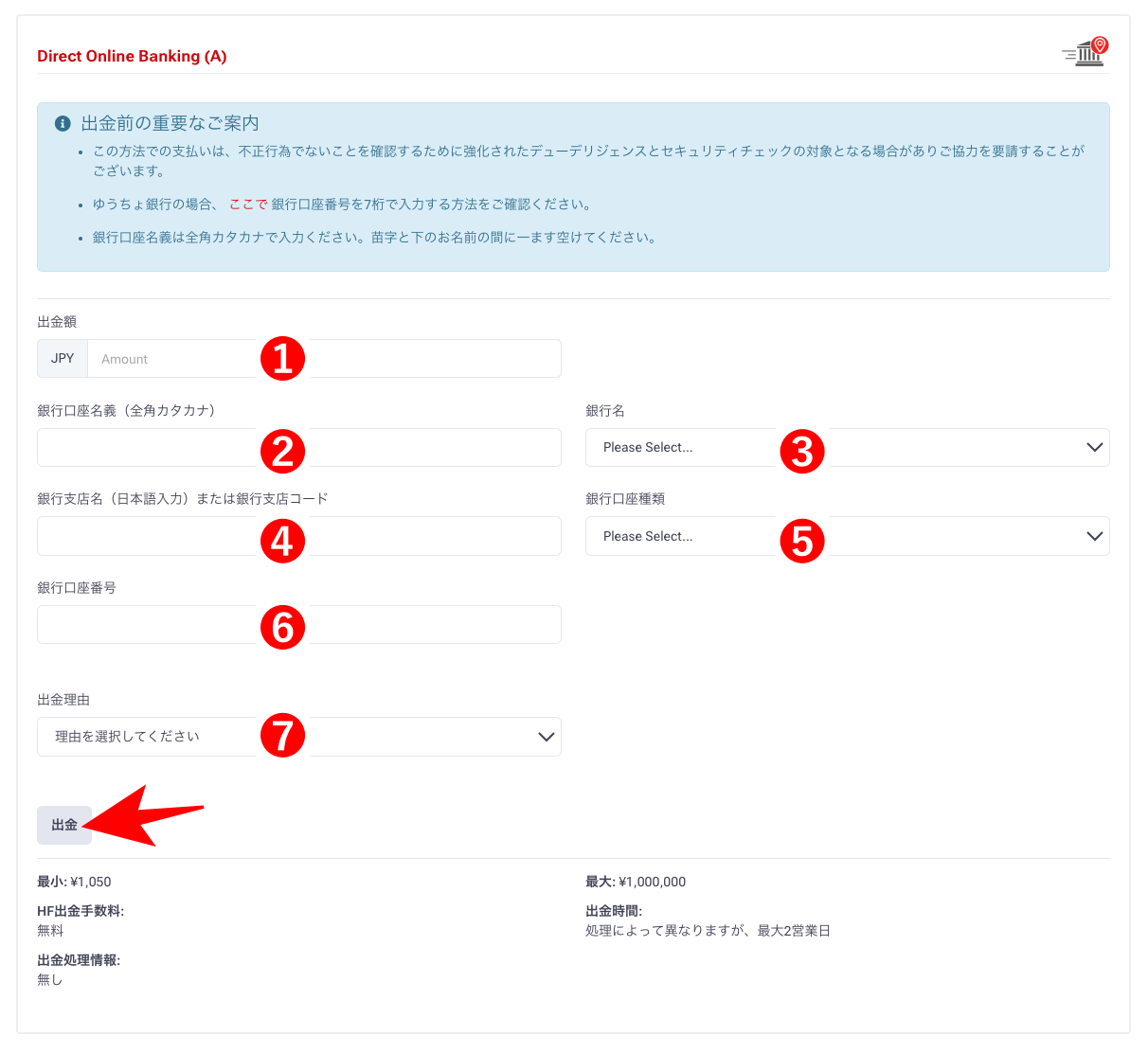 HFMの出金方法①銀行送金の特徴・手順