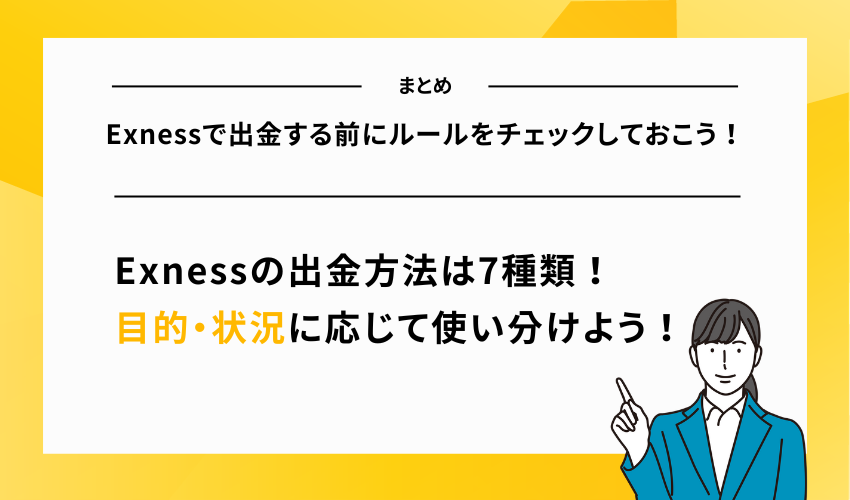 【まとめ】Exnessで出金する前にルールをチェックしておこう！