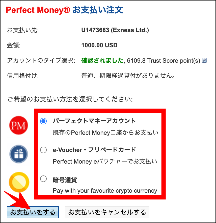 ExnessのPerfect Money入金の概要と手順