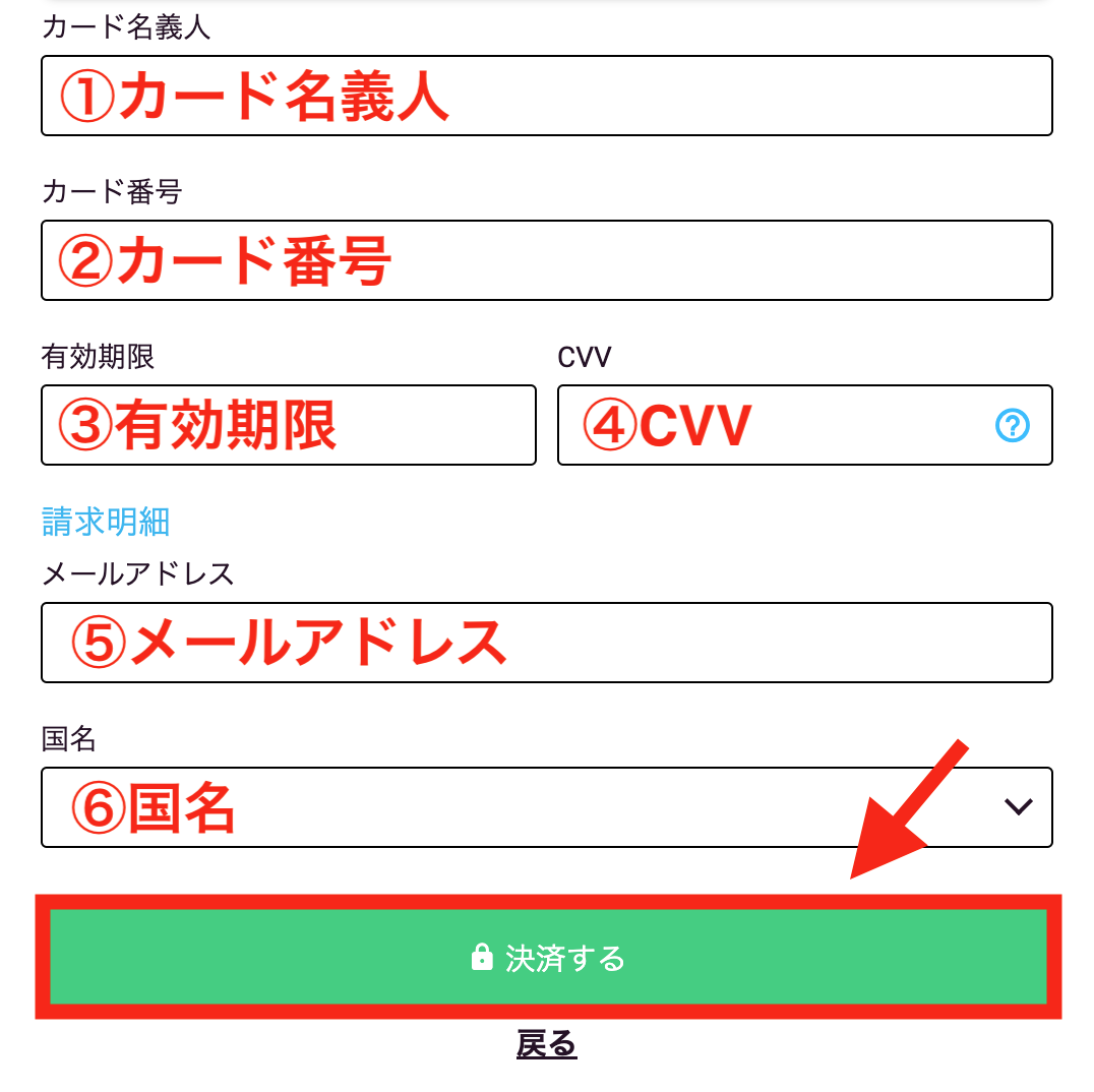 クレジットカード情報 入力