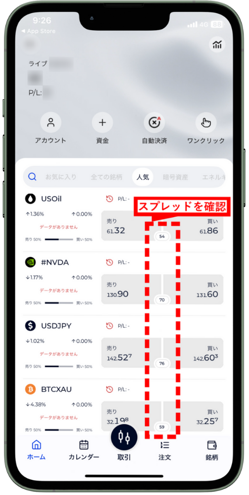 FXGTでリアルタイムのスプレッドを確認する方法